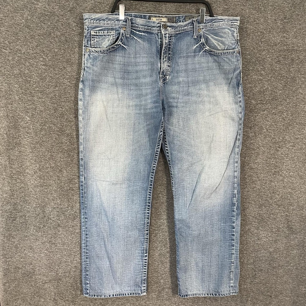 BKE Seth Jeans Mens 42x30 Blue Light Wash Relaxed Straight Denim Pants Casual